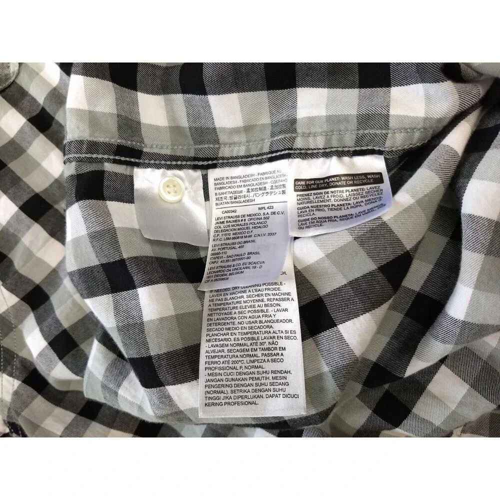 LEVIS Pearl Snap Shirt Mens XXL Plaid Buffalo Check Western Sawtooth Pockets 2XL